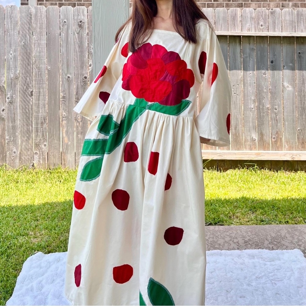 Handmade Aphrodite Rose Petal Appliqué Dress SKU 08033 With Side Pockets - Picture 10 of 10